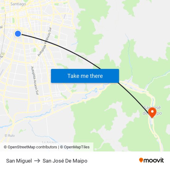 San Miguel to San José De Maipo map