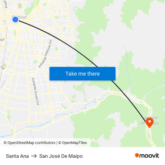 Santa Ana to San José De Maipo map