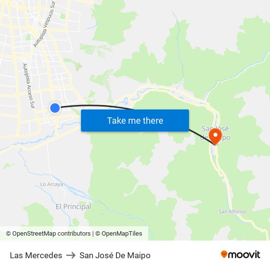 Las Mercedes to San José De Maipo map