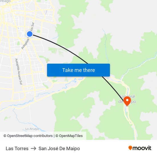 Las Torres to San José De Maipo map