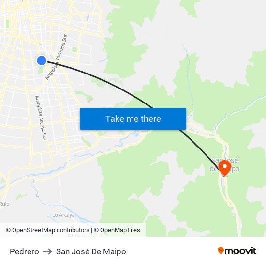 Pedrero to San José De Maipo map