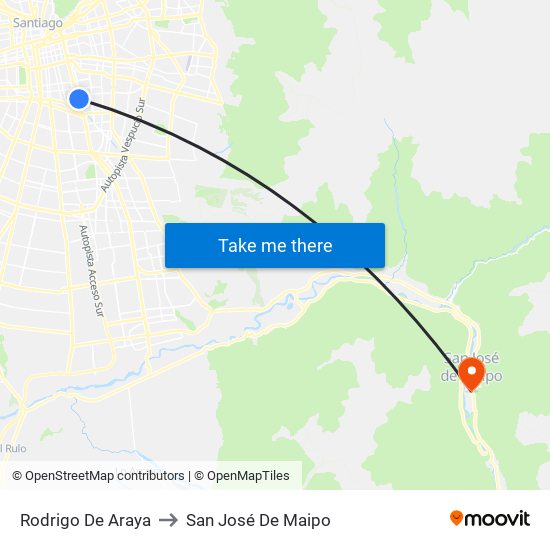 Rodrigo De Araya to San José De Maipo map