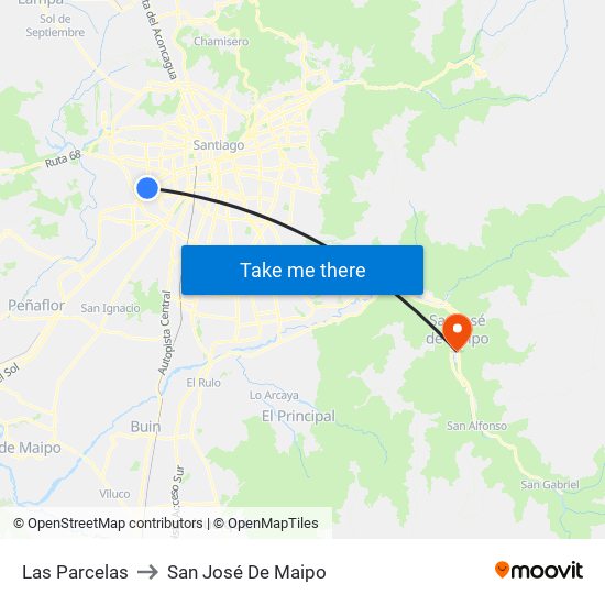 Las Parcelas to San José De Maipo map