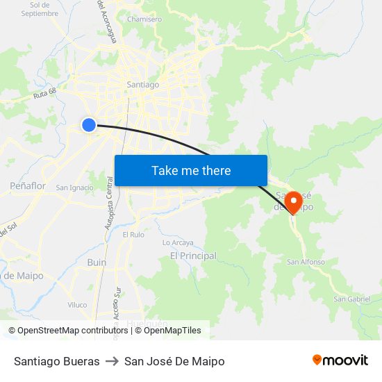 Santiago Bueras to San José De Maipo map