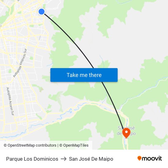 Parque Los Dominicos to San José De Maipo map