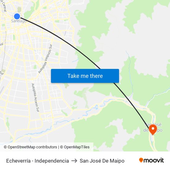 Echeverría - Independencia to San José De Maipo map