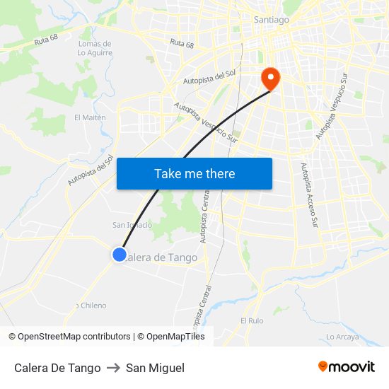 Calera De Tango to San Miguel map