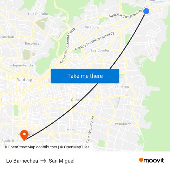 Lo Barnechea to San Miguel map