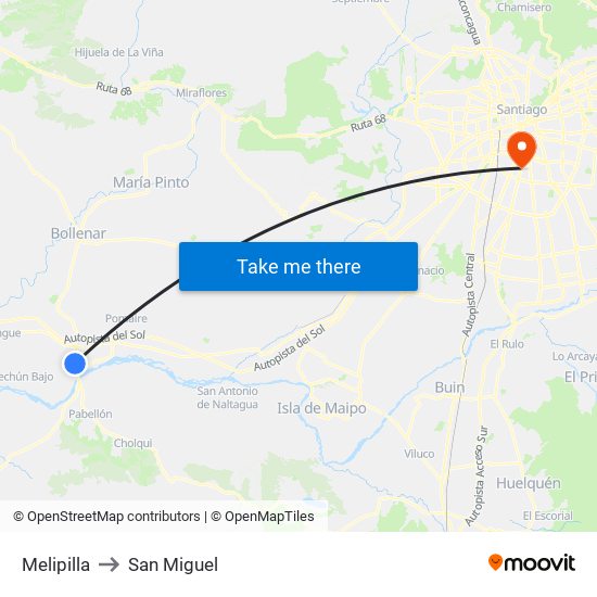 Melipilla to San Miguel map