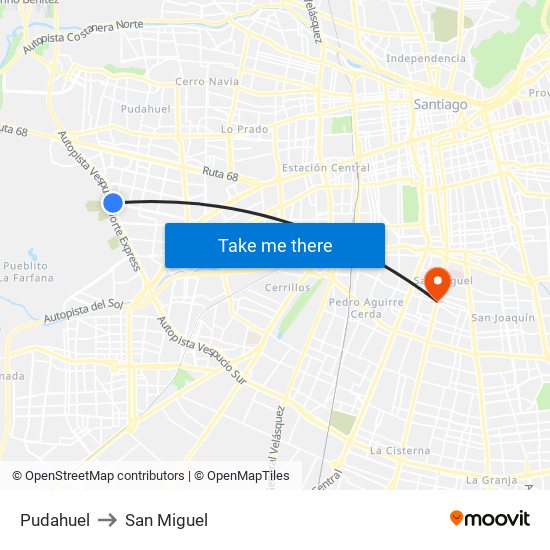 Pudahuel to San Miguel map