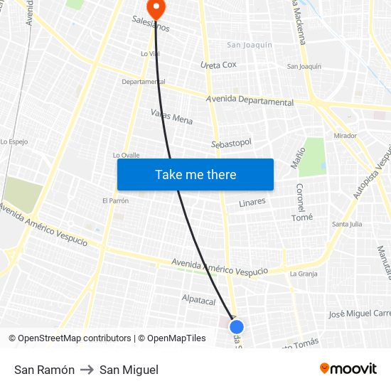 San Ramón to San Miguel map