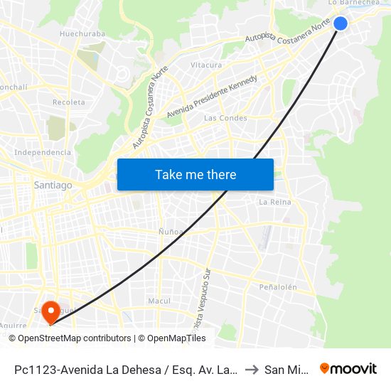 Pc1123-Avenida La Dehesa / Esq. Av. Las Condes to San Miguel map