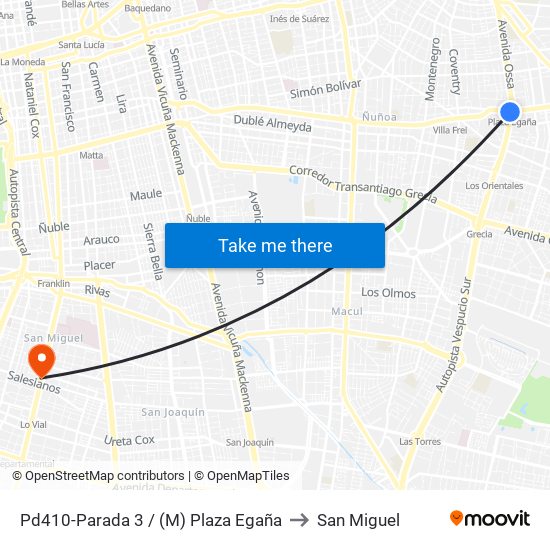 Pd410-Parada 3 / (M) Plaza Egaña to San Miguel map