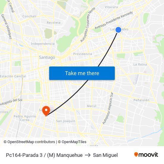 Pc164-Parada 3 / (M) Manquehue to San Miguel map