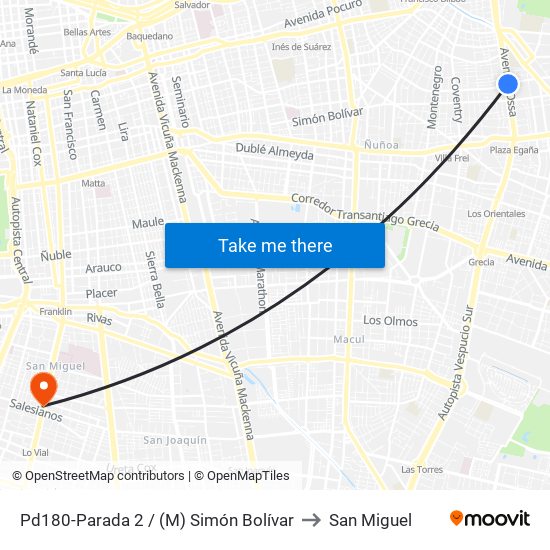 Pd180-Parada 2 / (M) Simón Bolívar to San Miguel map