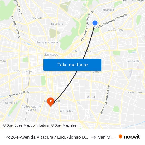 Pc264-Avenida Vitacura / Esq. Alonso De Córdova to San Miguel map