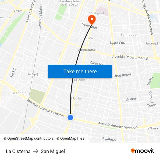 La Cisterna to San Miguel map
