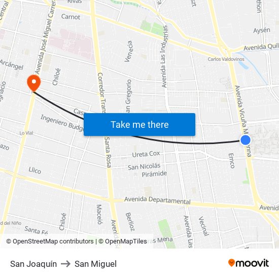 San Joaquín to San Miguel map