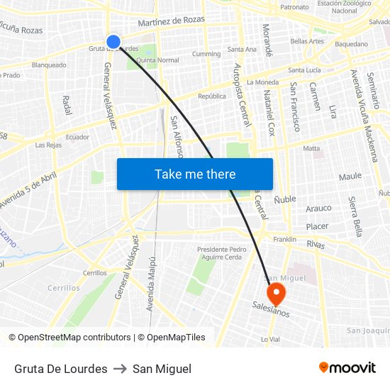 Gruta De Lourdes to San Miguel map