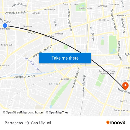 Barrancas to San Miguel map