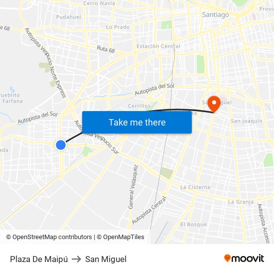 Plaza De Maipú to San Miguel map