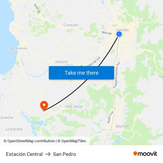 Estación Central to San Pedro map