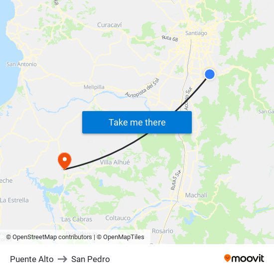 Puente Alto to San Pedro map