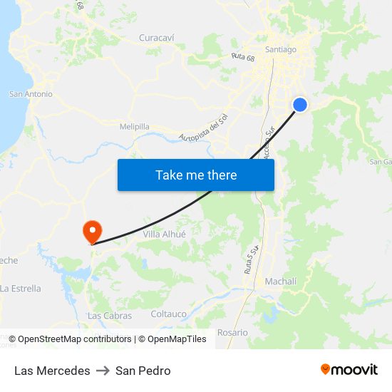 Las Mercedes to San Pedro map