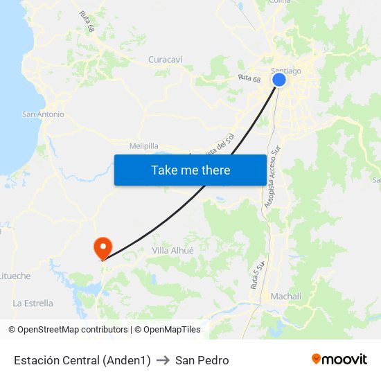 Estación Central (Anden1) to San Pedro map