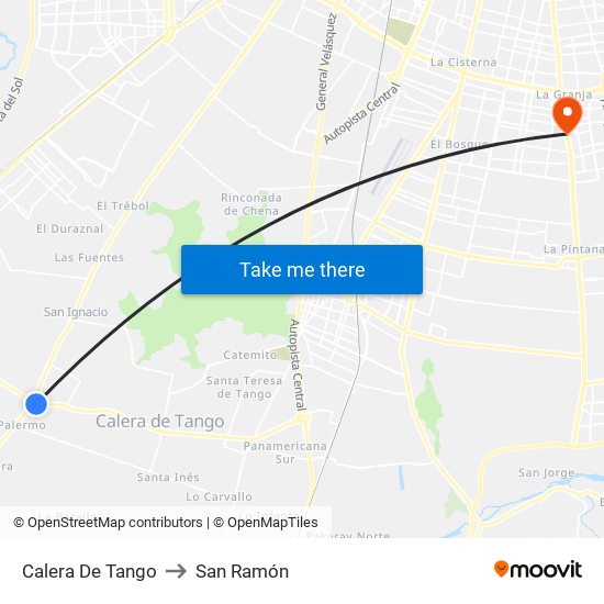 Calera De Tango to San Ramón map