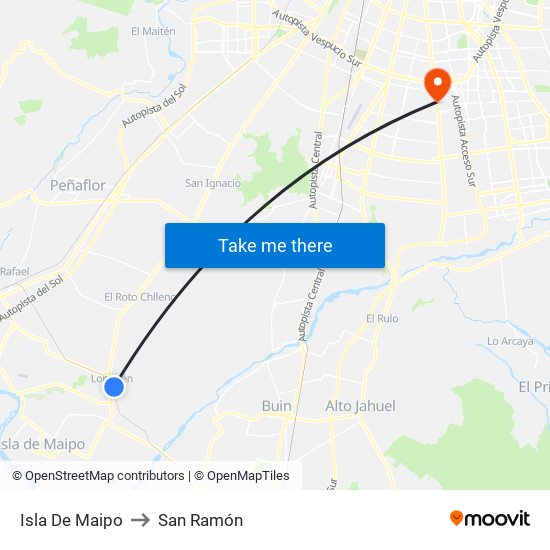 Isla De Maipo to San Ramón map