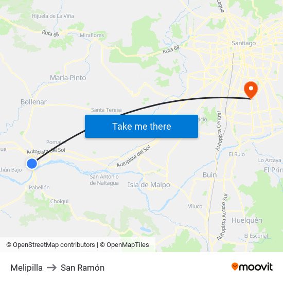 Melipilla to San Ramón map