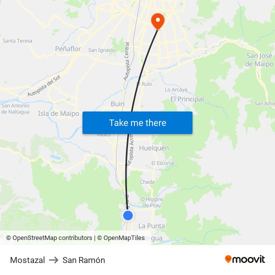 Mostazal to San Ramón map