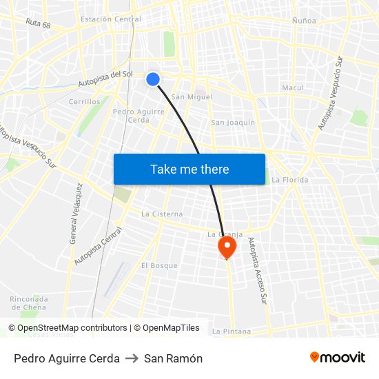Pedro Aguirre Cerda to San Ramón map