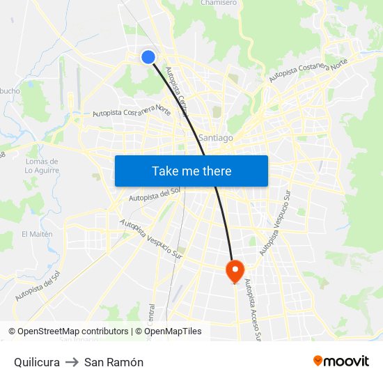 Quilicura to San Ramón map