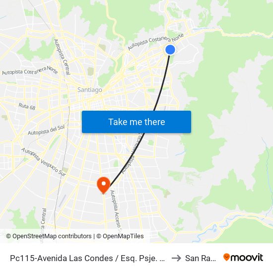 Pc115-Avenida Las Condes / Esq. Psje. Las Condes to San Ramón map