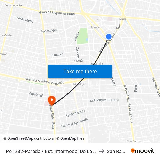 Pe1282-Parada / Est. Intermodal De La Florida to San Ramón map