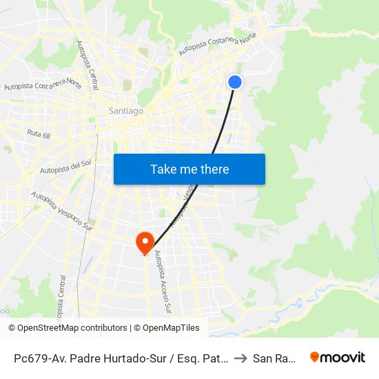Pc679-Av. Padre Hurtado-Sur / Esq. Patagonia to San Ramón map