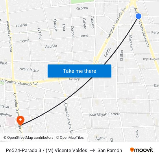 Pe524-Parada 3 / (M) Vicente Valdés to San Ramón map