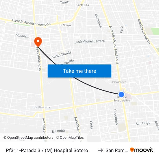 Pf311-Parada 3 / (M) Hospital Sótero Del Río to San Ramón map