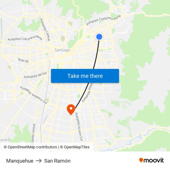 Manquehue to San Ramón map