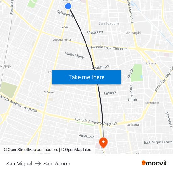 San Miguel to San Ramón map