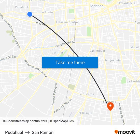 Pudahuel to San Ramón map