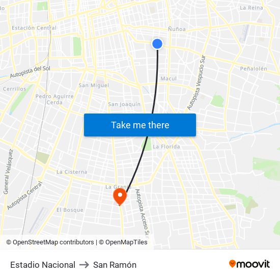 Estadio Nacional to San Ramón map