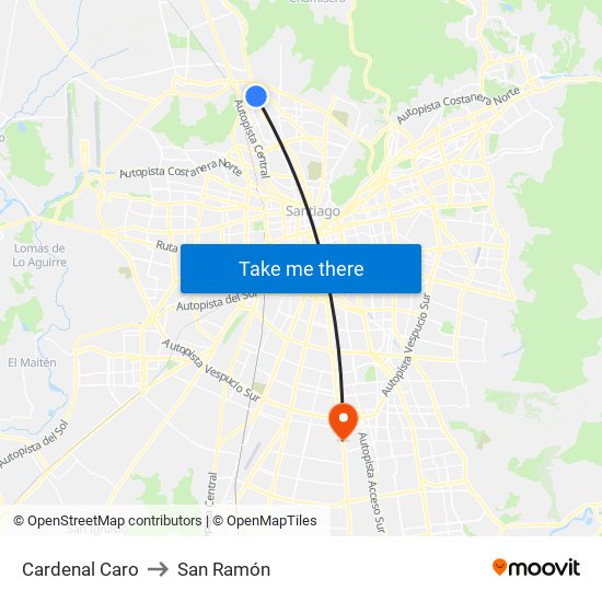 Cardenal Caro to San Ramón map