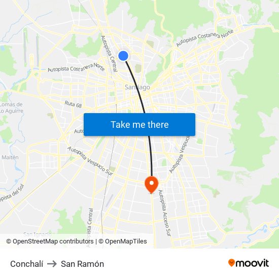 Conchalí to San Ramón map