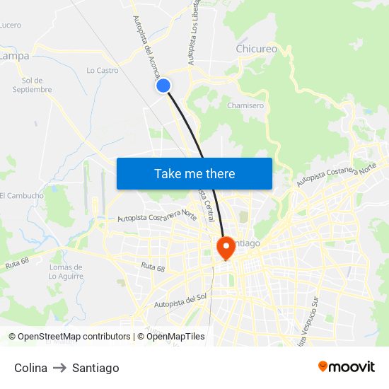 Colina to Santiago map