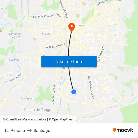 La Pintana to Santiago map