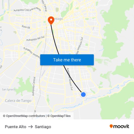 Puente Alto to Santiago map