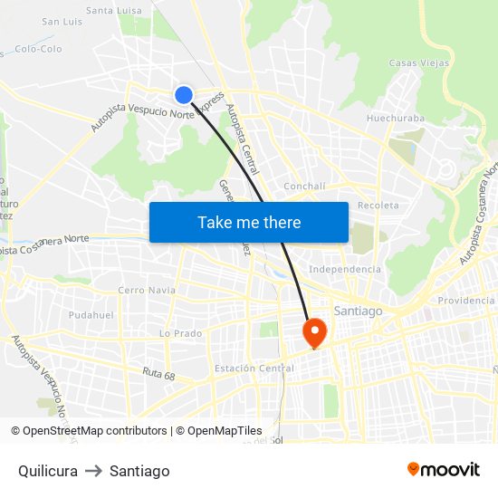 Quilicura to Santiago map